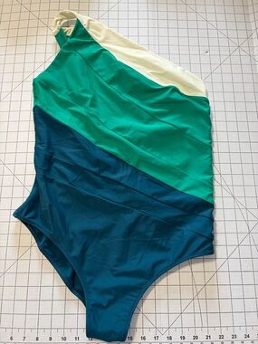 summersalt Green, Teal & Cream Diagonal One-Piece Swimsuit